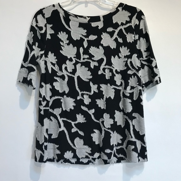 Loft Blouse Black White Floral top short sleeve Women’s XS - Picture 1 of 4